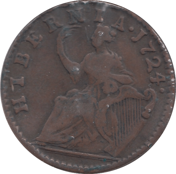 1724 IRISH HALFPENNY HIBERNIA USA COLONIAL