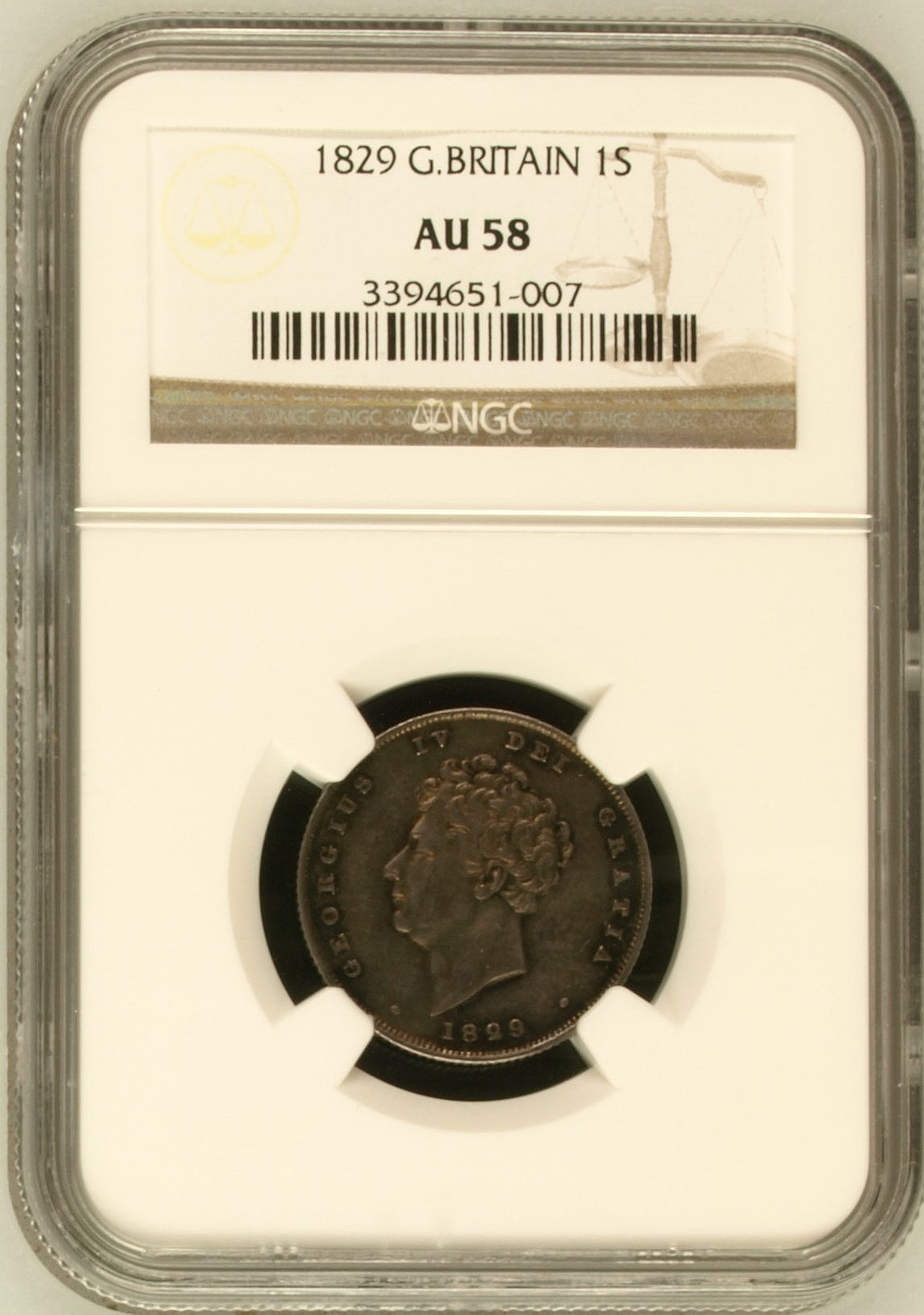 1829 ONE SHILLING ( NGC ) AU 58