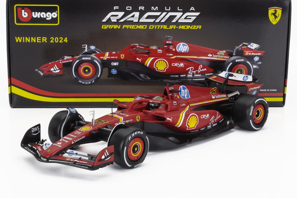 Bburago Ferrari F1 SF-24 Team Scuderia No 16 Winner Italy Monza GP (LeClerc) 2024 Red 1:18 (Default Title (3039))
