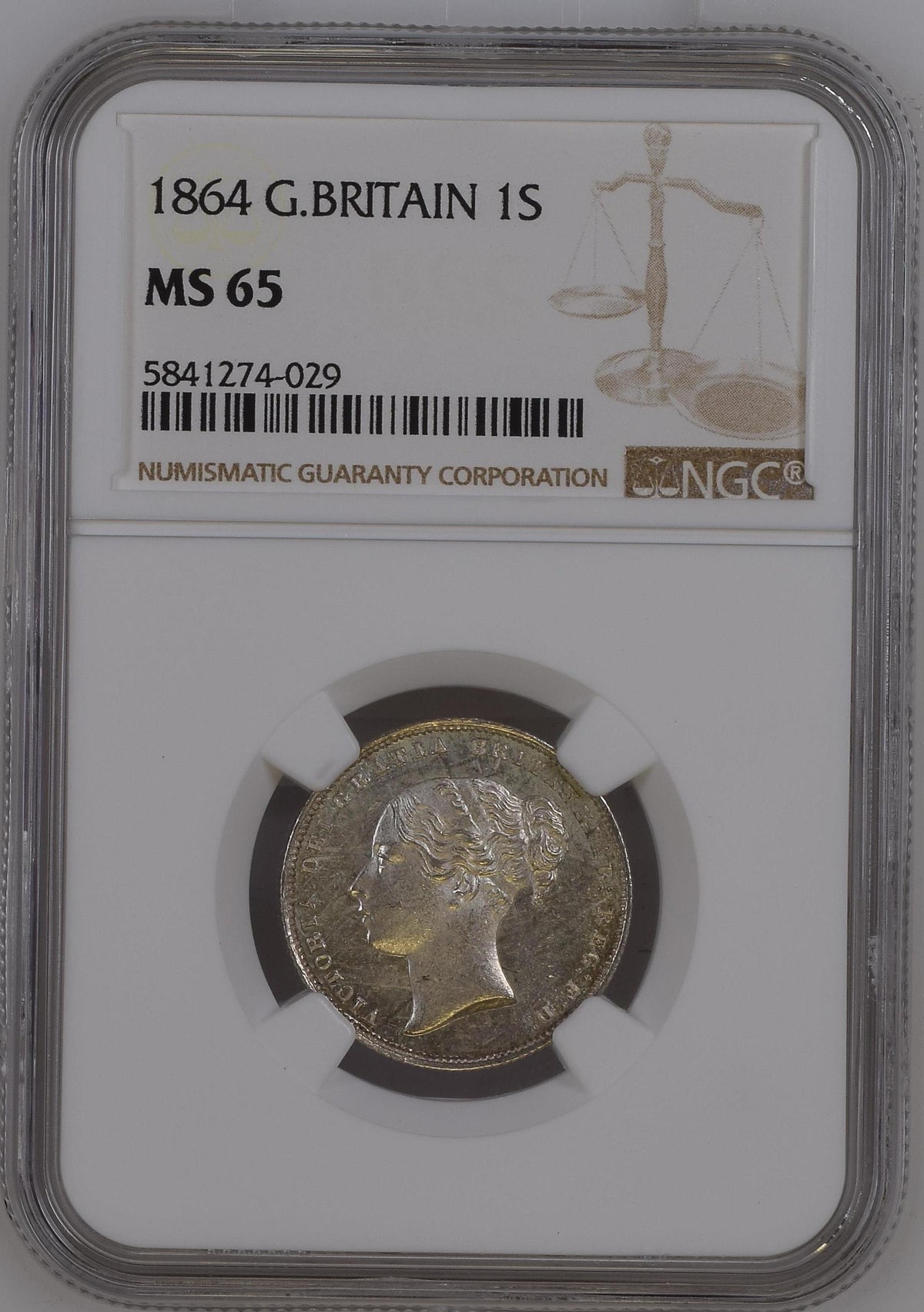 1864 SILVER SHILLING NGC MS 65