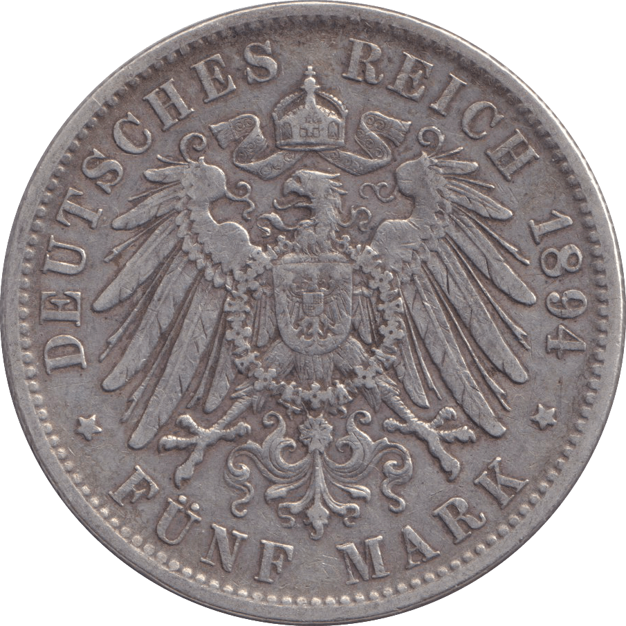 1894 SILVER FIVE MARK MUNICH BAVARIA D