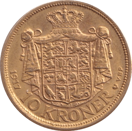 1917 GOLD 10 KRONER DENMARK