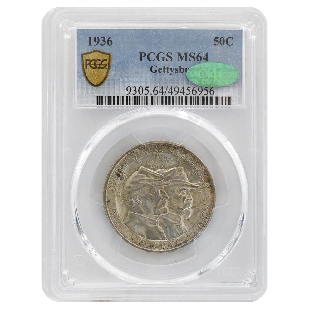 1936 Gettysburg Commemorative Half Dollar MS64 PCGS Green CAC Sticker