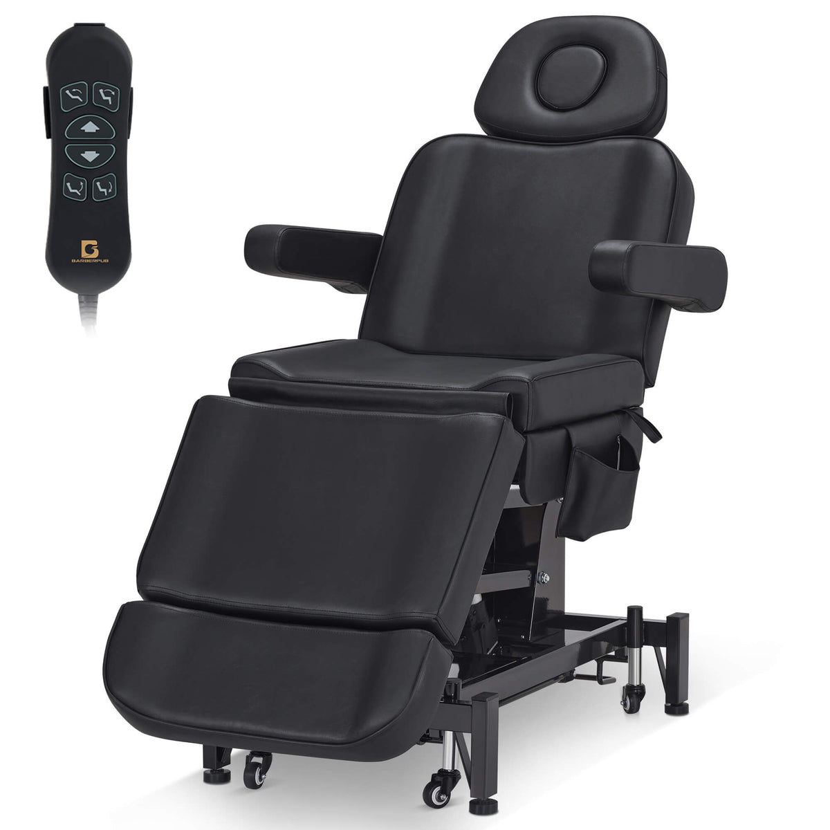 3 Motors Adjustable Electric Massage Beauty Bed, Spa Facial Chair with Foot Casters, PVC Leather 2754 (Black)