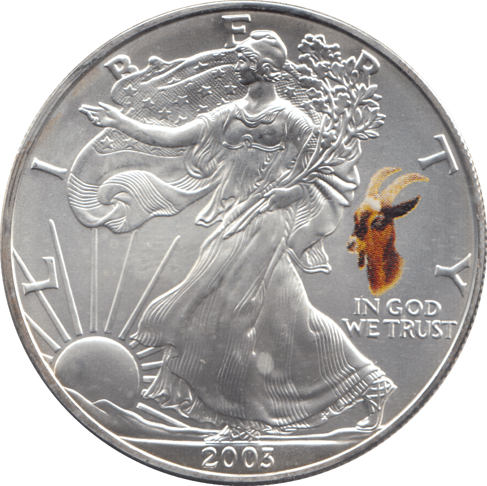2003 AMERICAN EAGLE SILVER DOLLAR 1 OZ FINE SILVER USA GOAT PRIVY MARK