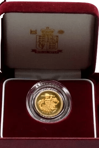 2005 GOLD PROOF HALF SOVEREIGN BOXED