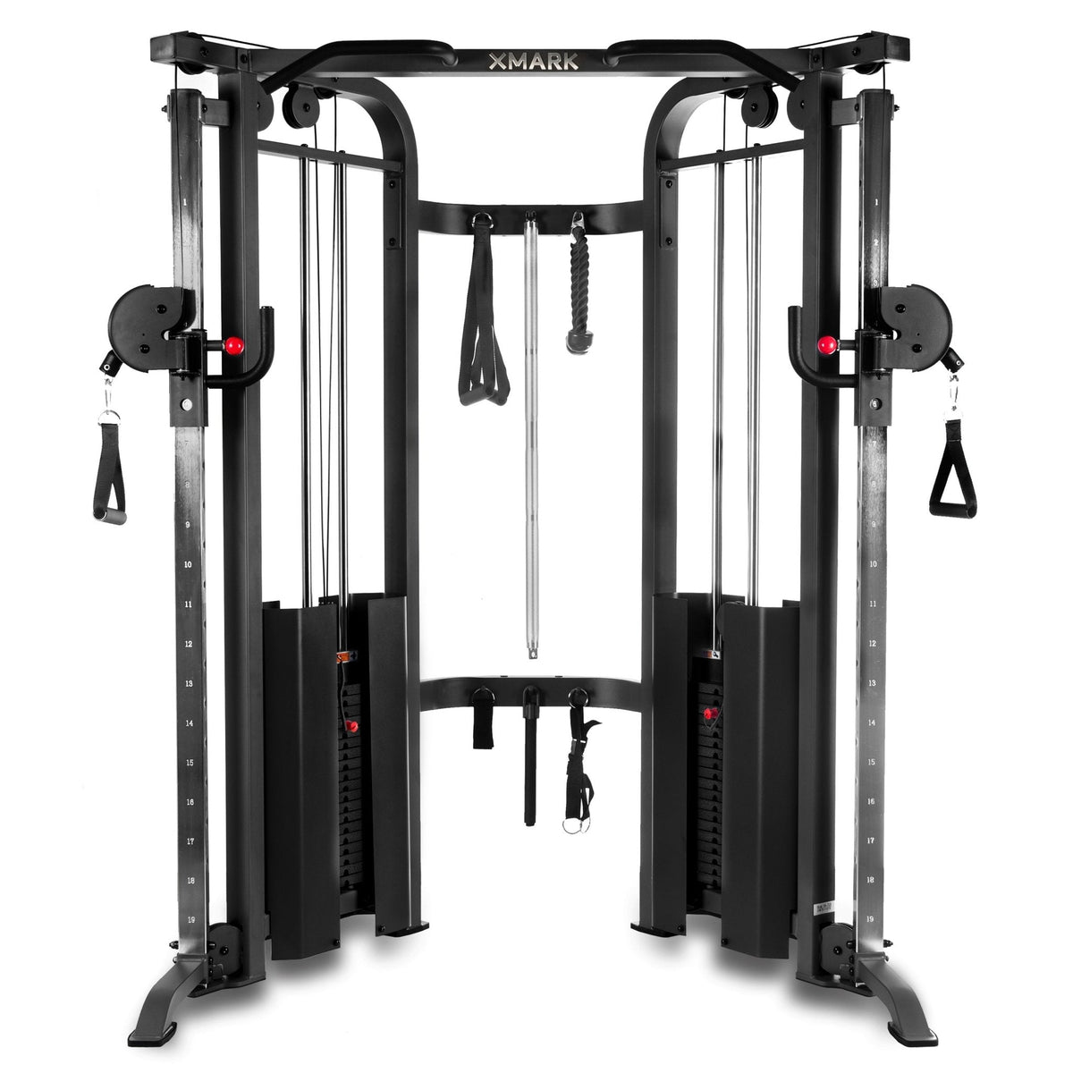 XMark Functional Trainer Cable Machine with Dual 200 lb Weight Stacks (Black)