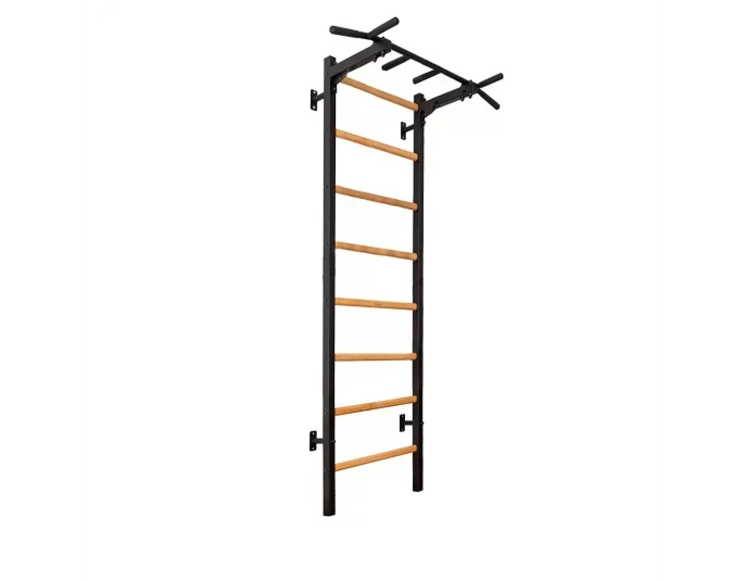 BenchK 221B Wall Bars Swedish Ladder - Beech Wood & Steel Gymnastic Ladder with 6-Grip Pull-Up Bar, 150 kg Capacity (White)
