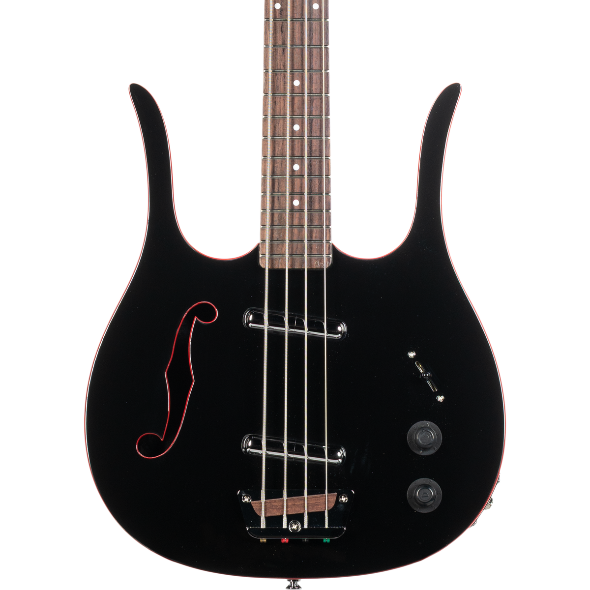 Danelectro 58 Longhorn 4 String Electric Bass - Black w/ Red Binding (New)