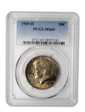 1969 D Kennedy 40% Silver Half Dollar Denver - PCGS MS65 Toned