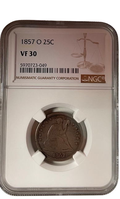 1857 25C Seated Liberty Quarter - NGC VF30