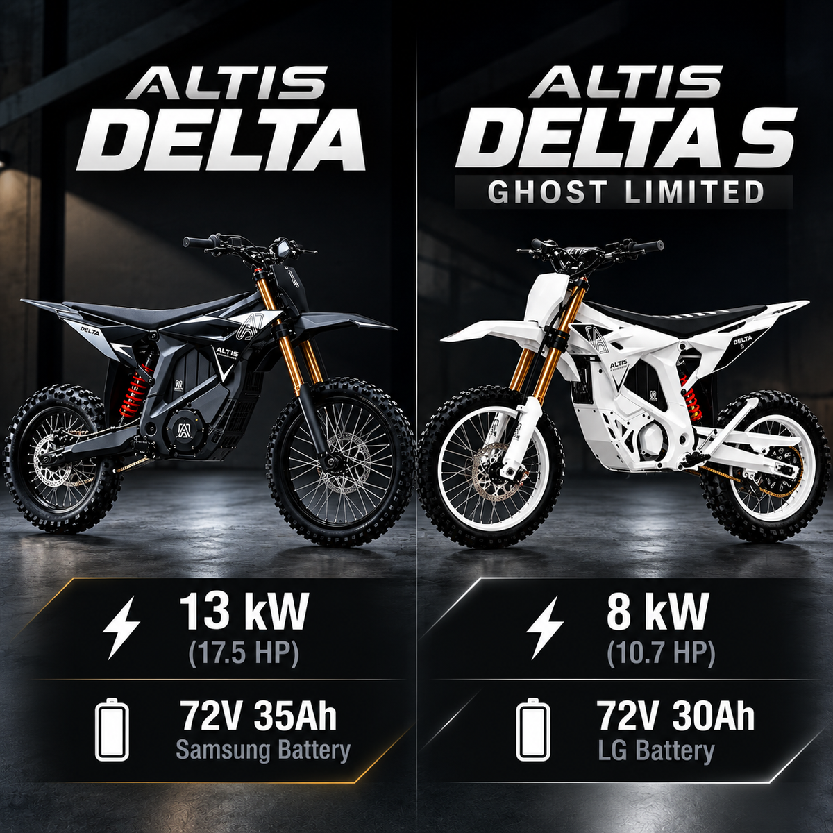 Altis Delta / Delta S Electric Dirt Bike (Delta (13kW 72V 35Ah) / Black / Ship within 48 States)