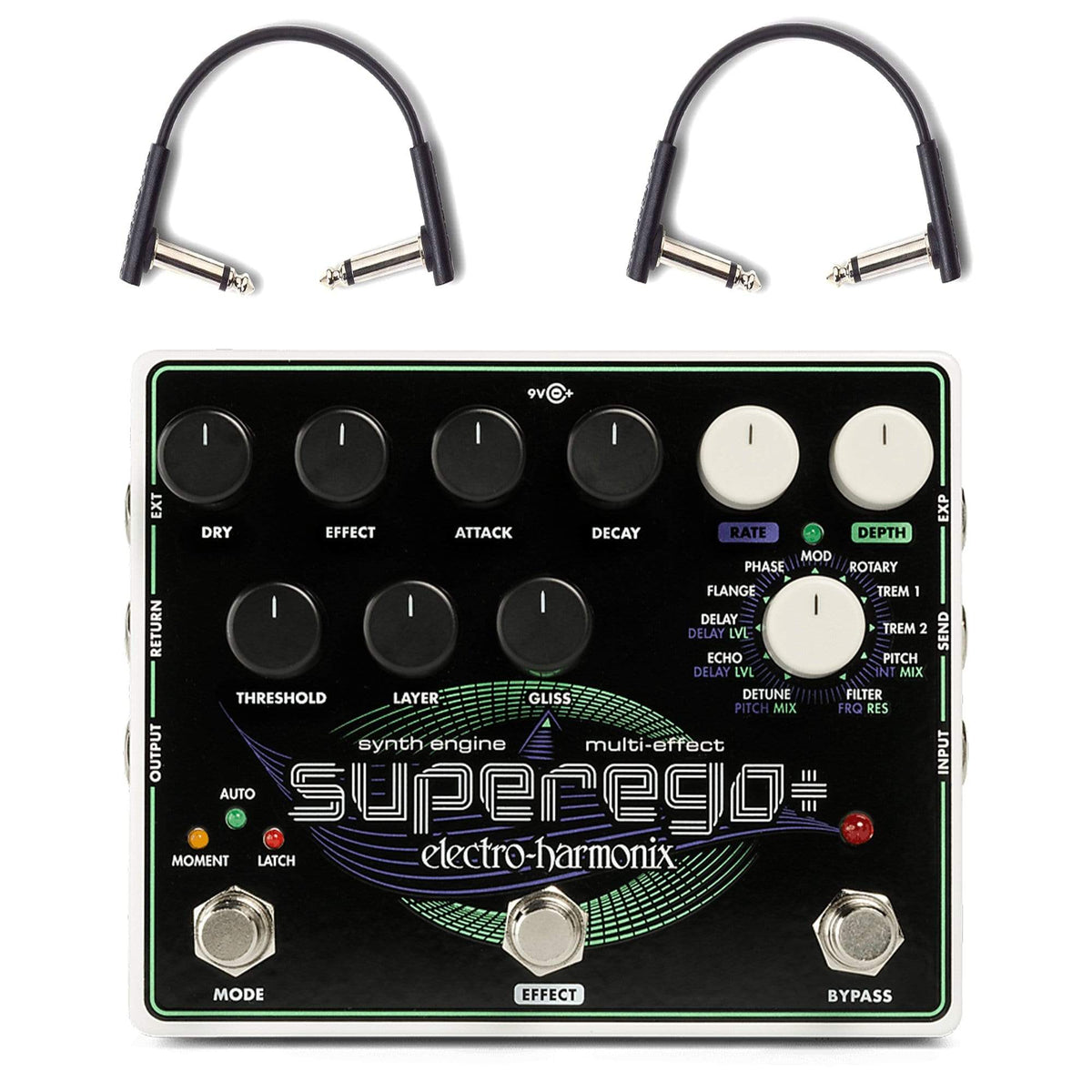 Electro-Harmonix Superego Plus Synth Engine/Multi Effect w/(2) RockBoard Flat Patch Cables Bundle