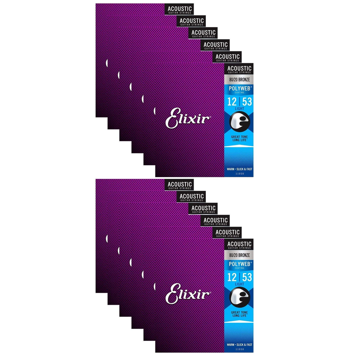 Elixir 11050 Acoustic 80/20 Poly Light 12-53 (12 Pack Bundle)