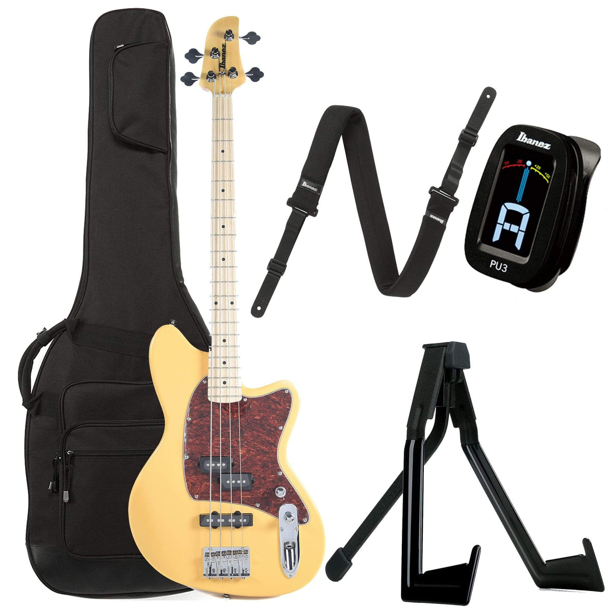 Ibanez TMB100M Talman Bass Mustard Yellow Flat Bundle w/ Ibanez Gig Bag, Stand, Tuner and Strap