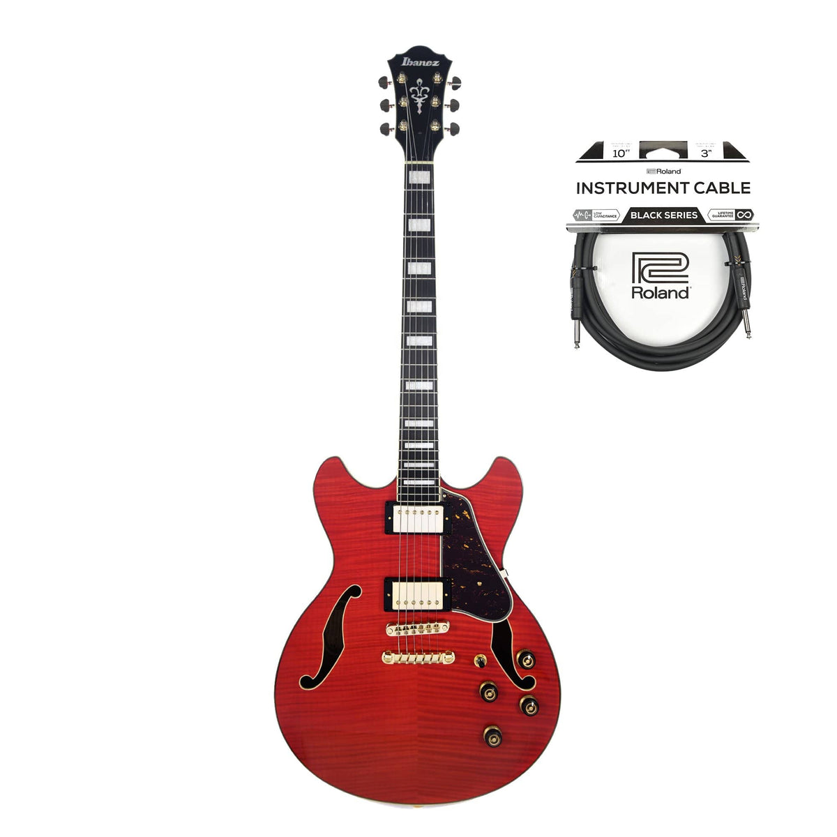 Ibanez AS93FM Artcore Expressionist Semi-Hollow Body Transparent Cherry Red Cable Bundle