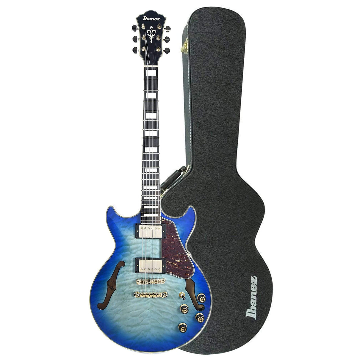 Ibanez AM93QM Artcore Expressionist Semi-Hollow Body Jet Blue Burst w/Ibanez Hardshell Case