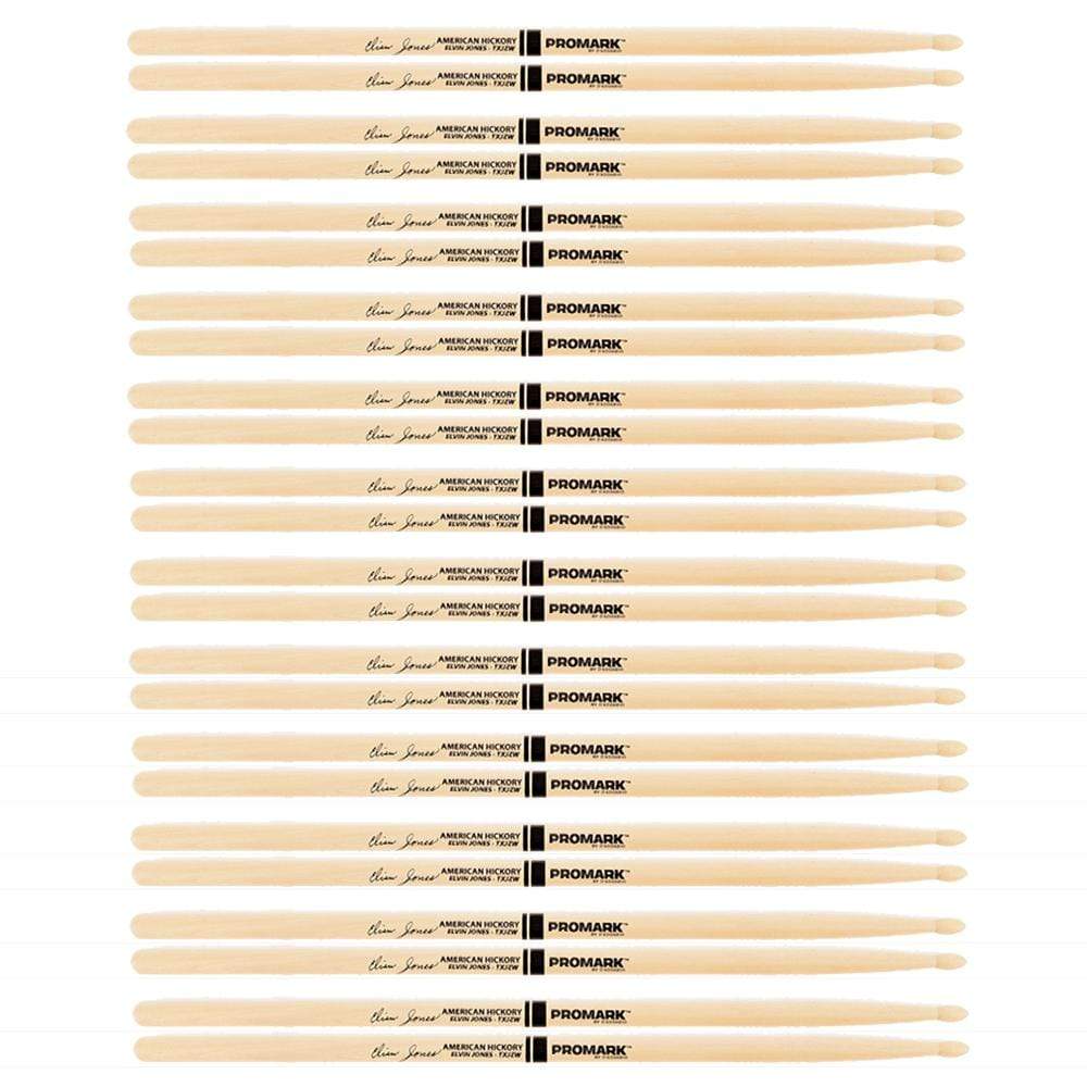 Promark American Hickory Jazz Elvin Jones Wood Tip Drum Sticks (12 Pair Bundle)
