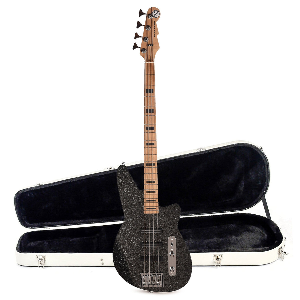 Reverend Triad Bass Guitar Black Sparkle and Teardrop Two Tone Case Bundle