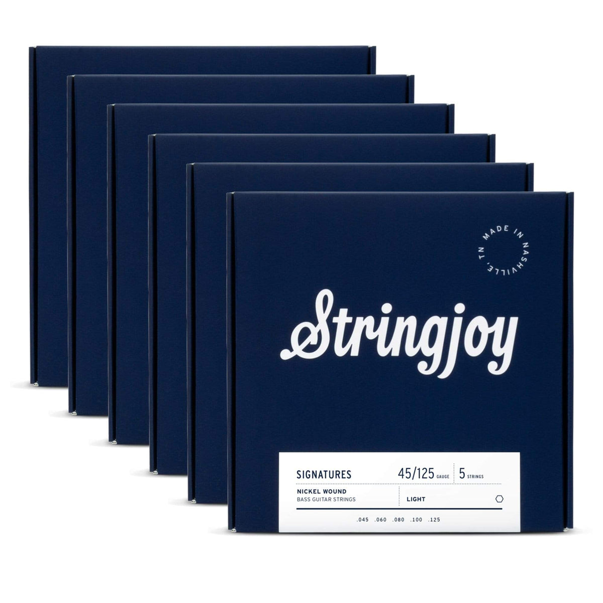 Stringjoy 5-String Electric Bass Light Gauge Long Scale 45-125 6 Pack Bundle